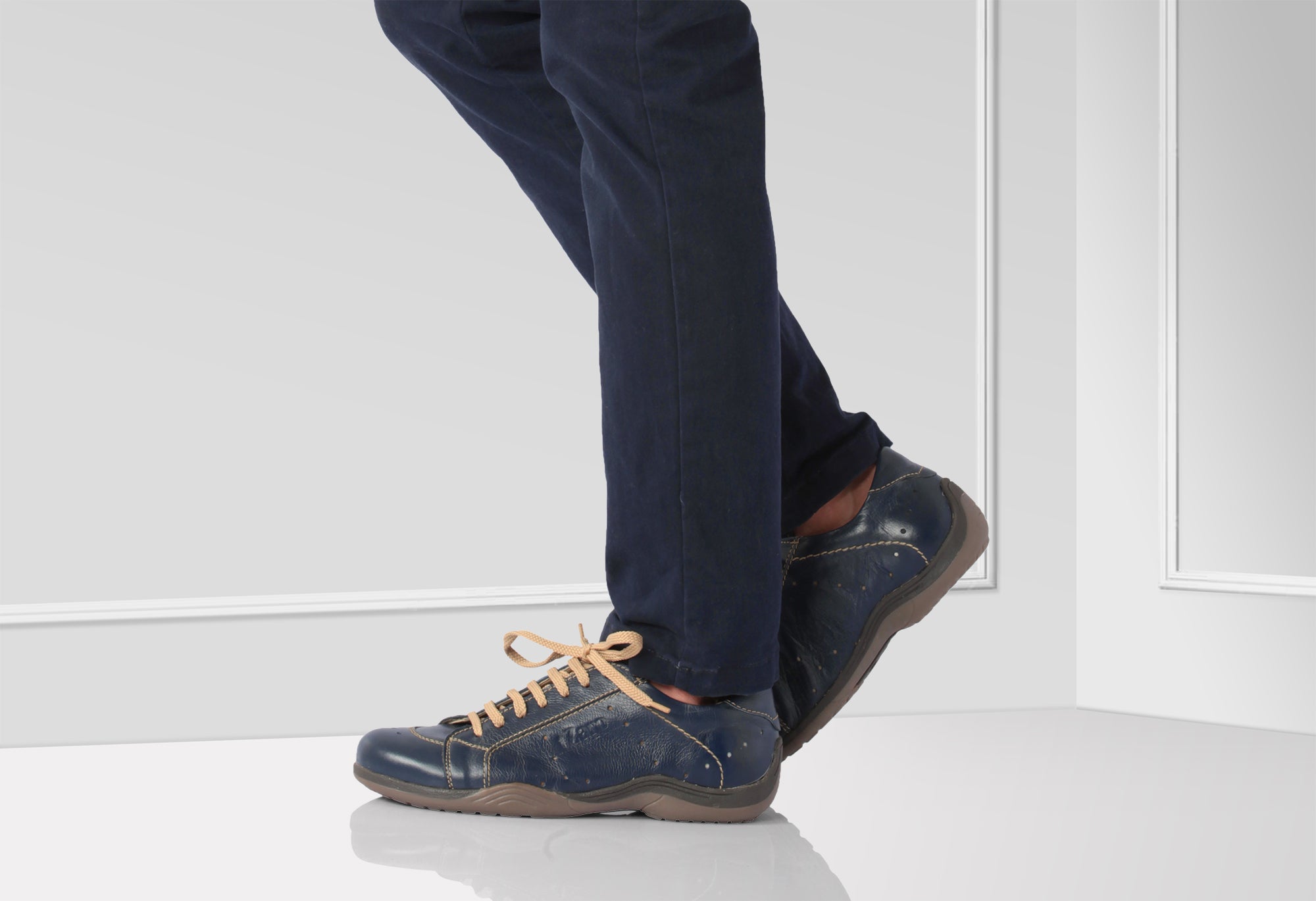 Pure Leather Navy-Blue Sneakers - Hagen, BON1403SANBLU - Showcase Image 1