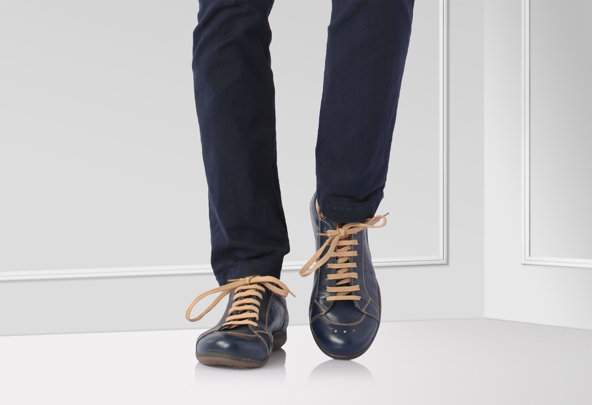 Pure Leather Navy-Blue Sneakers - Hagen, BON1403SANBLU - Showcase Image 2