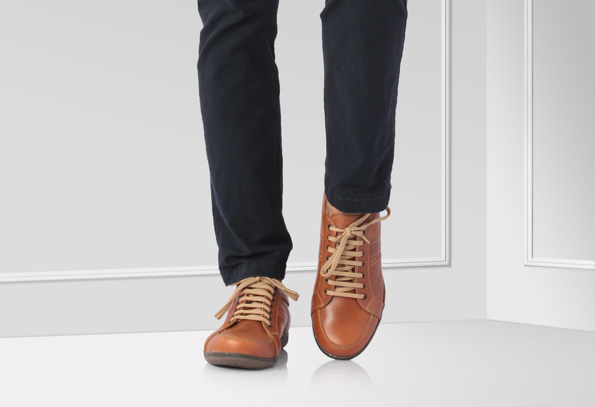 Pure Leather Tan Sneakers - Clemenza, BON1405TUVTAN - Showcase Image 2