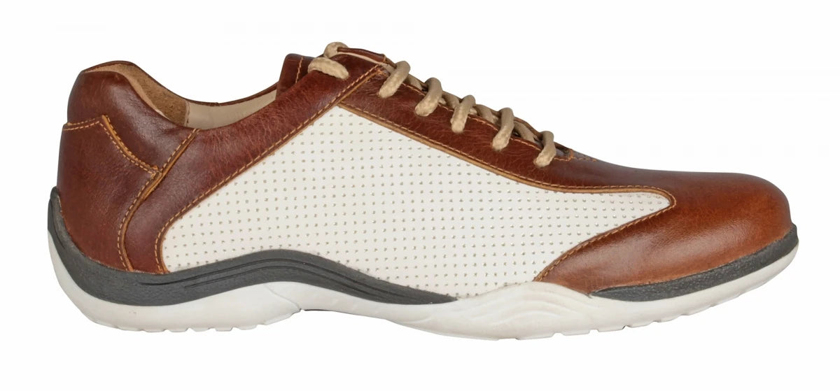 Pure Leather Tan & White Sneakers - Dublin, BON1411WHTAN