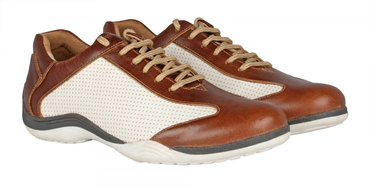 Pure Leather Tan & White Sneakers - Dublin, BON1411WHTAN