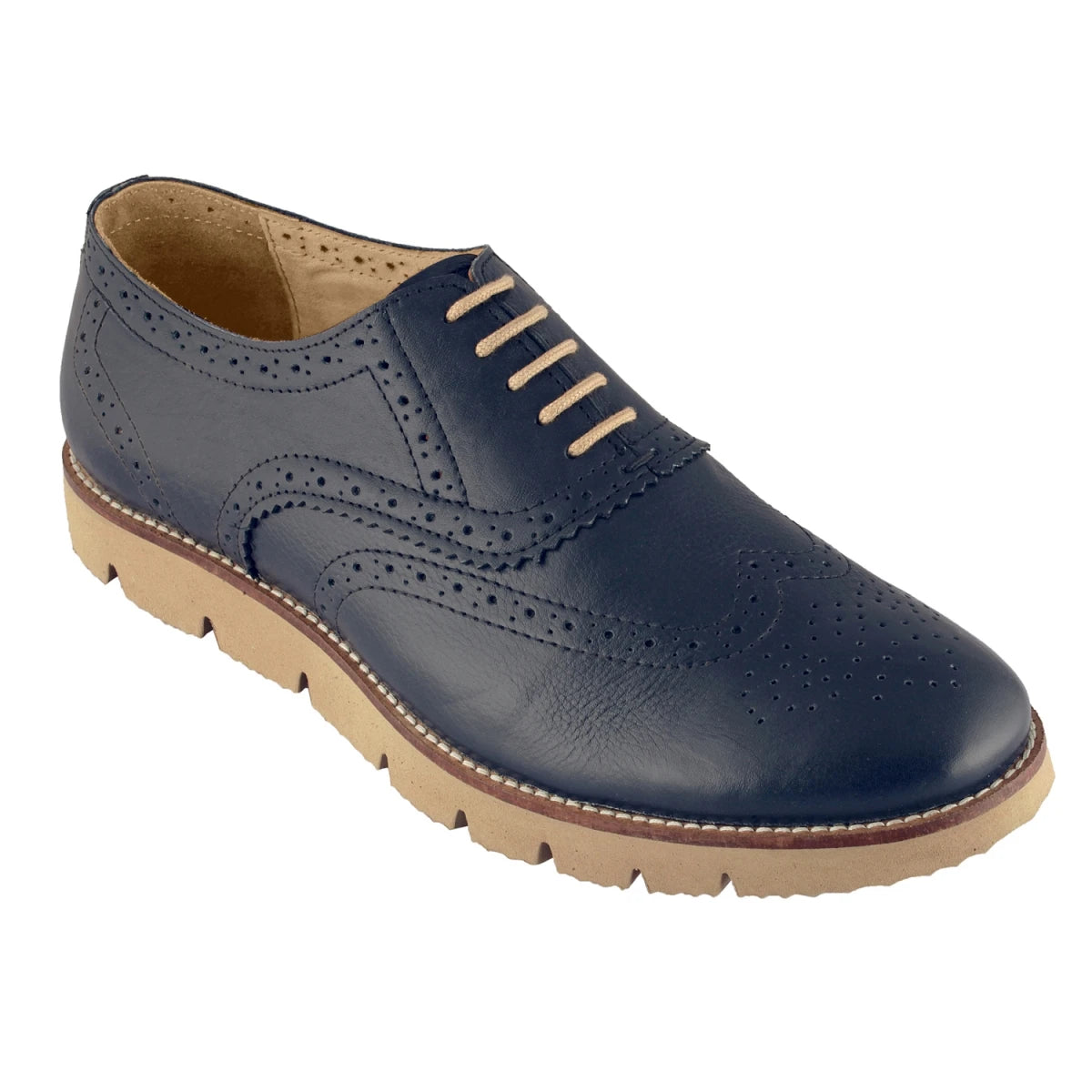 Pure Leather , Super-Light, Navy-Blue Brogues - Martini, BRG7723NAV