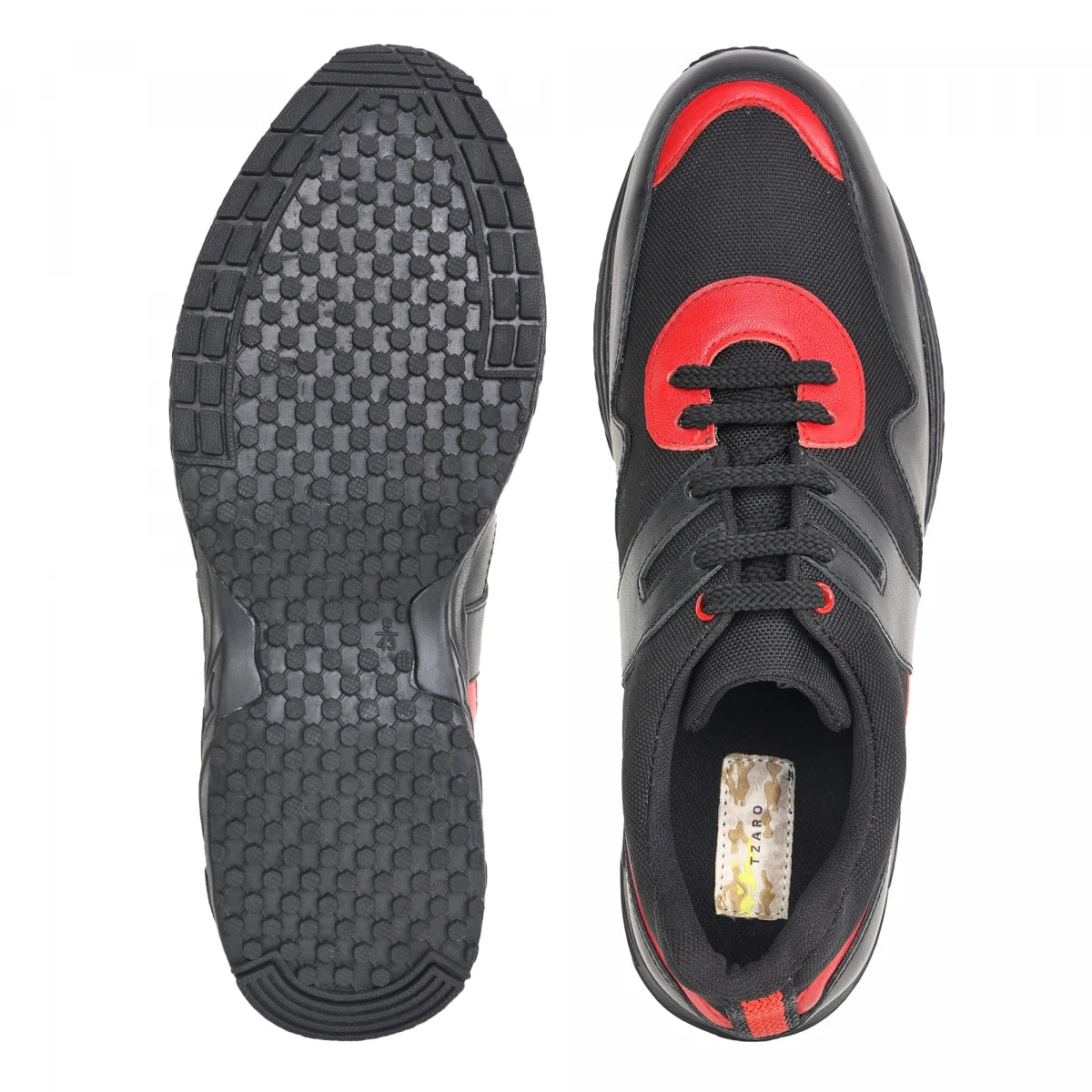 Pure Leather Black Sports Shoe with Rubber Outsole & touch of Red - BoltRDX