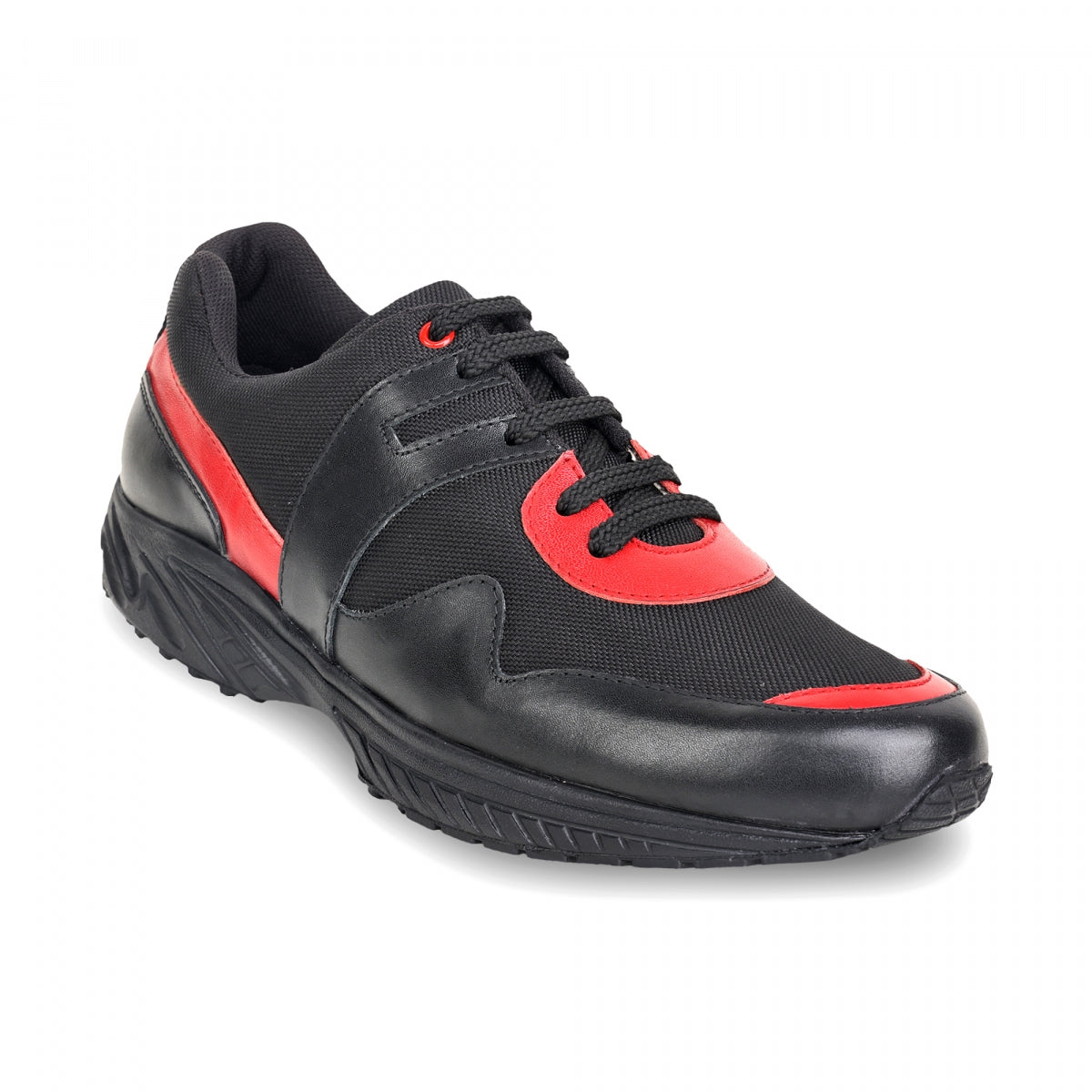 Pure Leather Black Sports Shoe with Rubber Outsole & touch of Red - BoltRDX