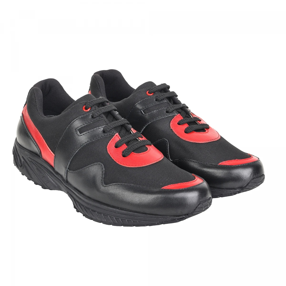 Pure Leather Black Sports Shoe with Rubber Outsole & touch of Red - BoltRDX