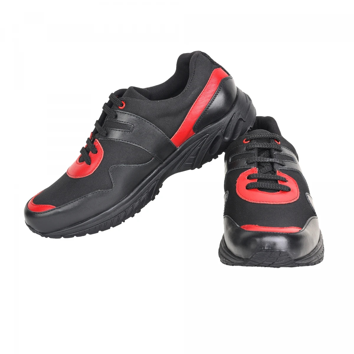 Pure Leather Black Sports Shoe with Rubber Outsole & touch of Red - BoltRDX