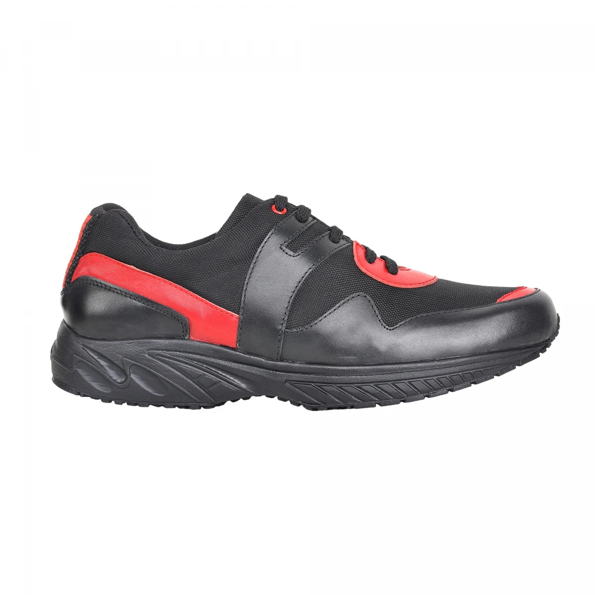 Pure Leather Black Sports Shoe with Rubber Outsole & touch of Red - BoltRDX