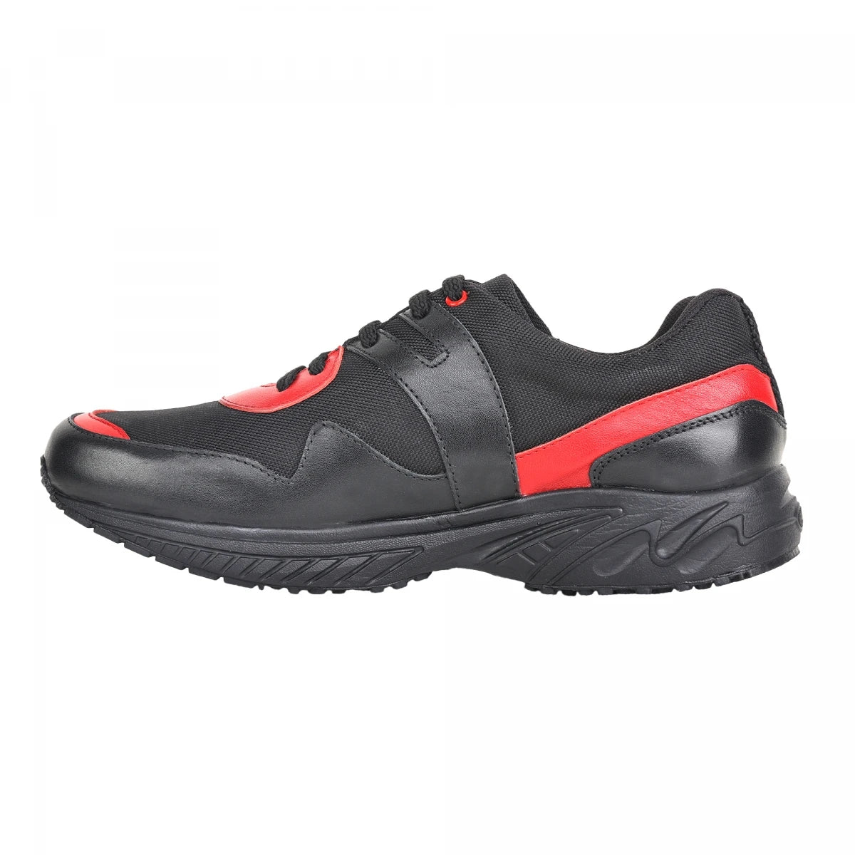 Pure Leather Black Sports Shoe with Rubber Outsole & touch of Red - BoltRDX