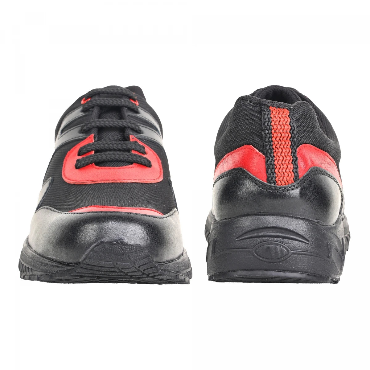 Pure Leather Black Sports Shoe with Rubber Outsole & touch of Red - BoltRDX