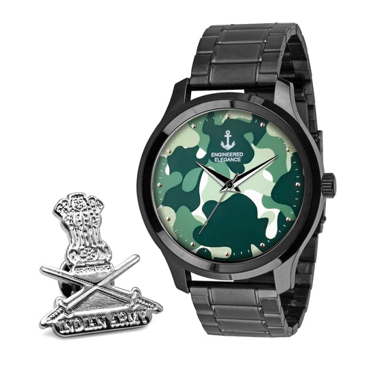 Combat Theme Quartz Watch with Indian Army Lapel Pin – KARGIL, CAMOBLK487