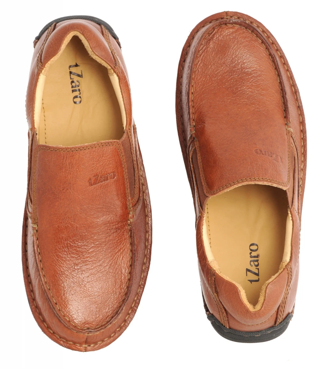 Pure Leather Stitch-down Classic Tan Slip On Shoes - DM5501TANOP