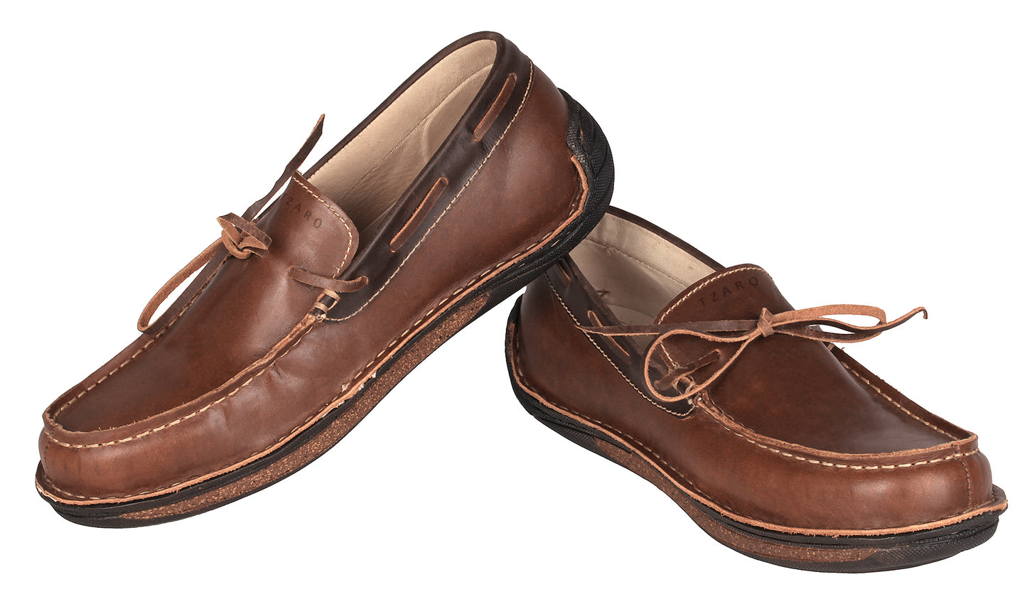 Pure Leather Dark Tan Stitch-Down Boat Shoes - Fredo