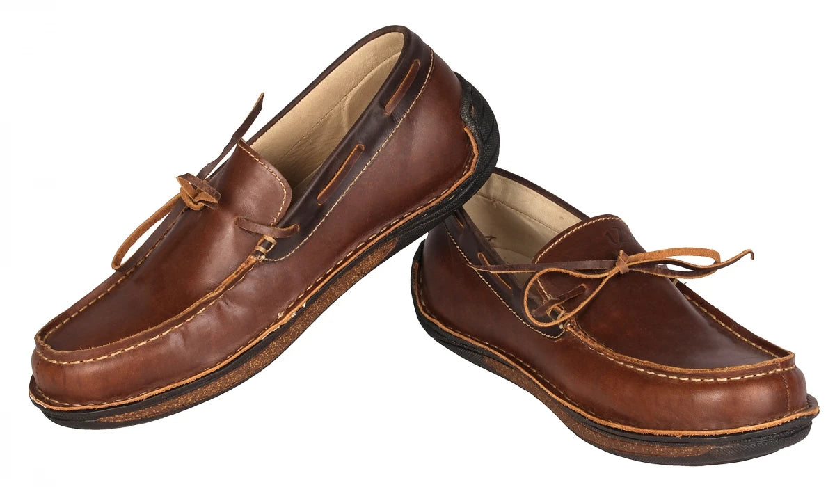 Pure Leather Dark Tan Stitch-Down Boat Shoes - Fredo