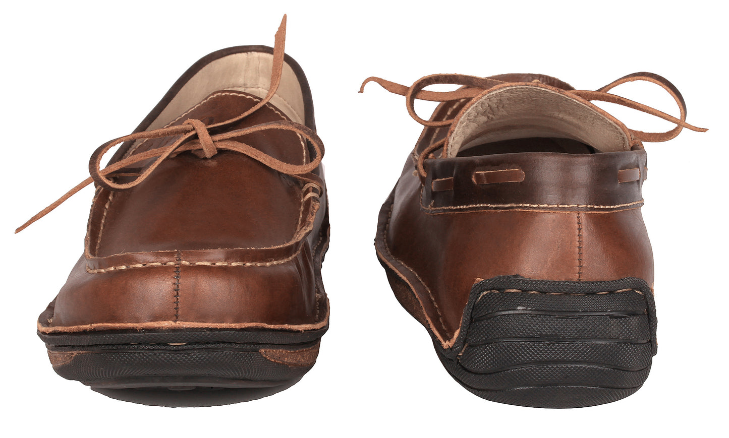 Pure Leather Dark Tan Stitch-Down Boat Shoes - Fredo