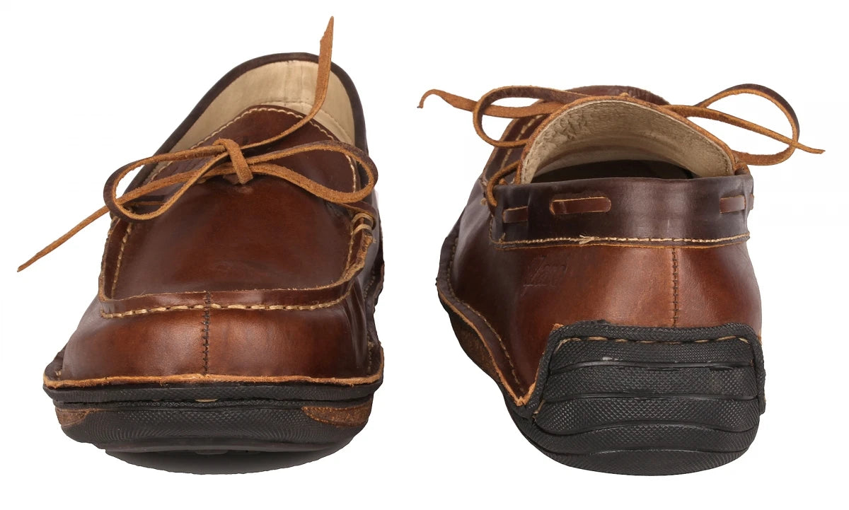Pure Leather Dark Tan Stitch-Down Boat Shoes - Fredo