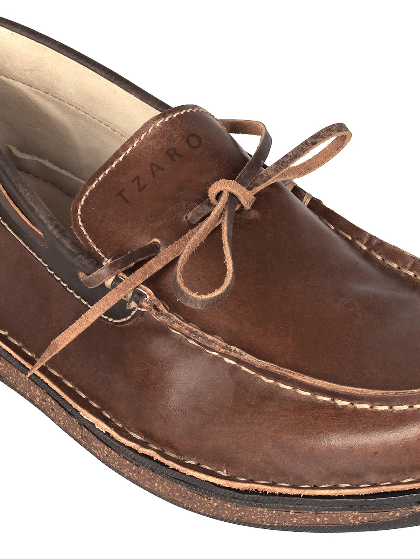 Pure Leather Dark Tan Stitch-Down Boat Shoes - Fredo