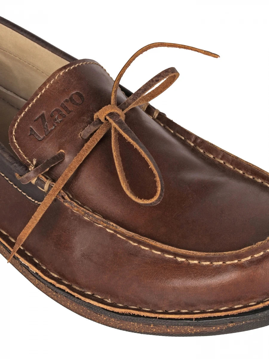 Pure Leather Dark Tan Stitch-Down Boat Shoes - Fredo