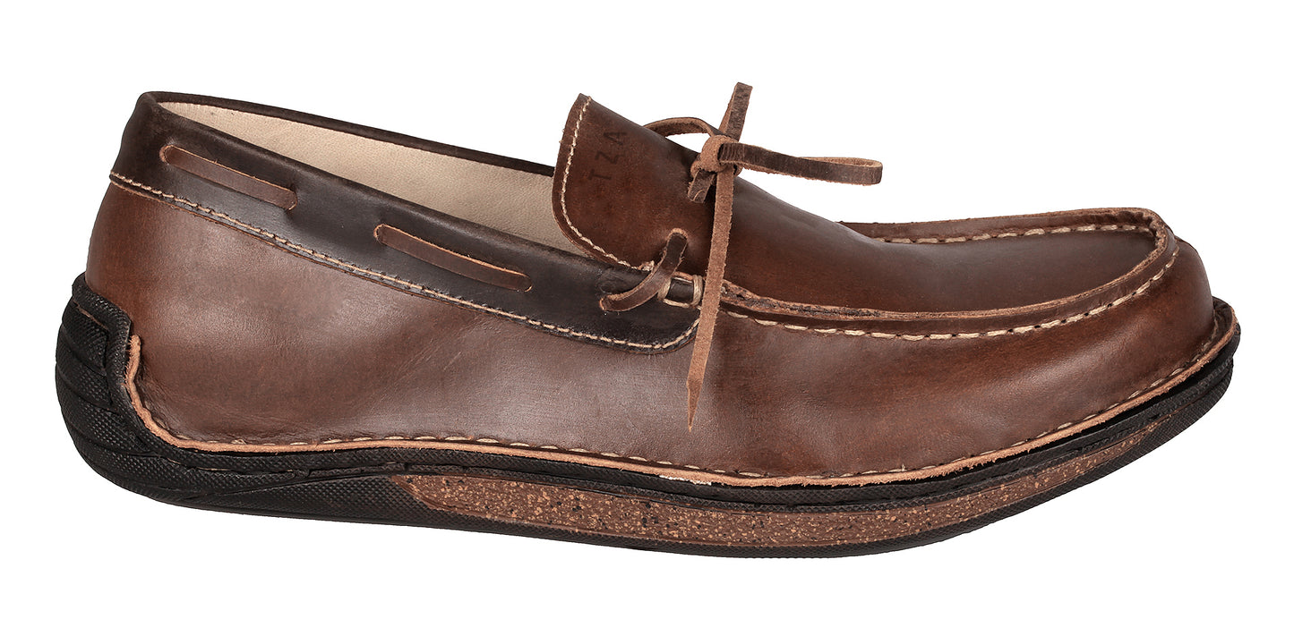 Pure Leather Dark Tan Stitch-Down Boat Shoes - Fredo