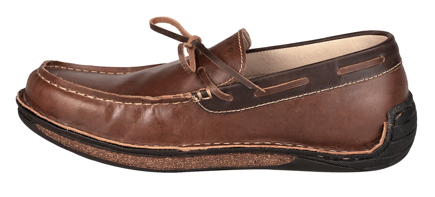 Pure Leather Dark Tan Stitch-Down Boat Shoes - Fredo