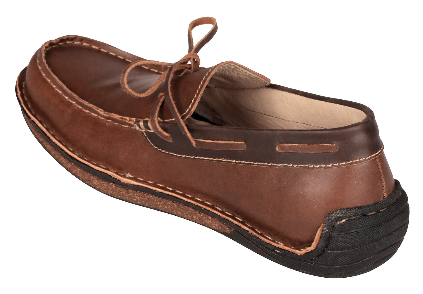 Pure Leather Dark Tan Stitch-Down Boat Shoes - Fredo