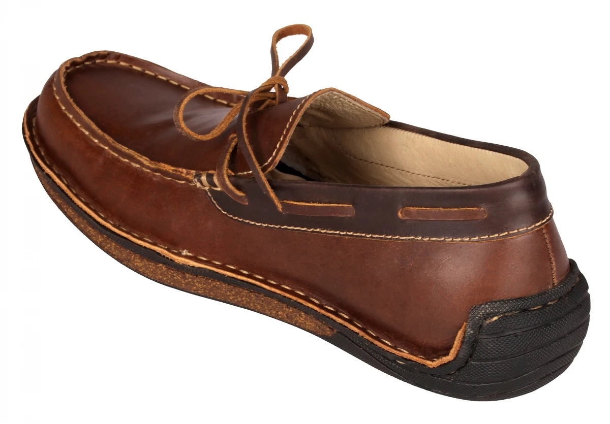 Pure Leather Dark Tan Stitch-Down Boat Shoes - Fredo