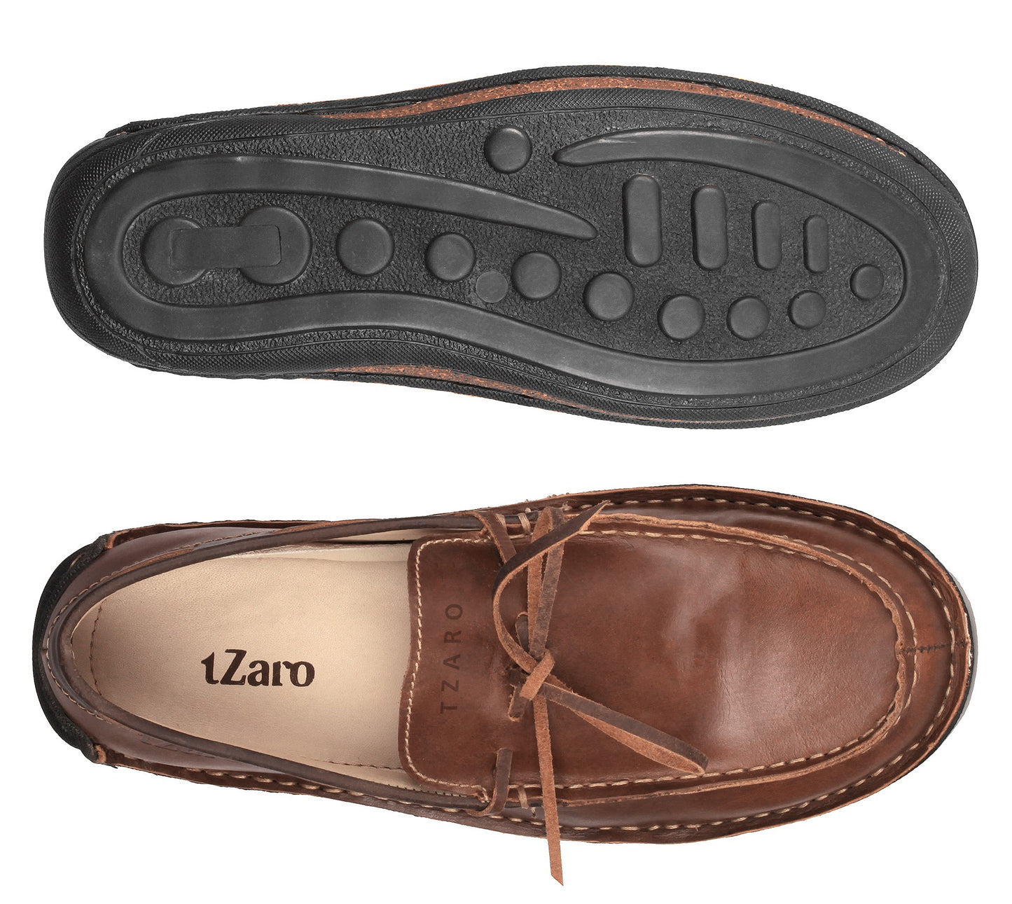 Pure Leather Dark Tan Stitch-Down Boat Shoes - Fredo