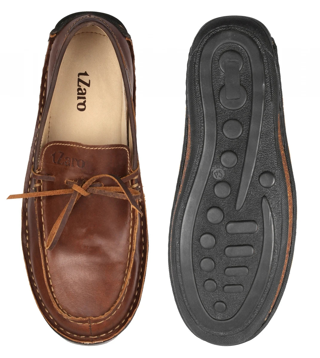 Pure Leather Dark Tan Stitch-Down Boat Shoes - Fredo