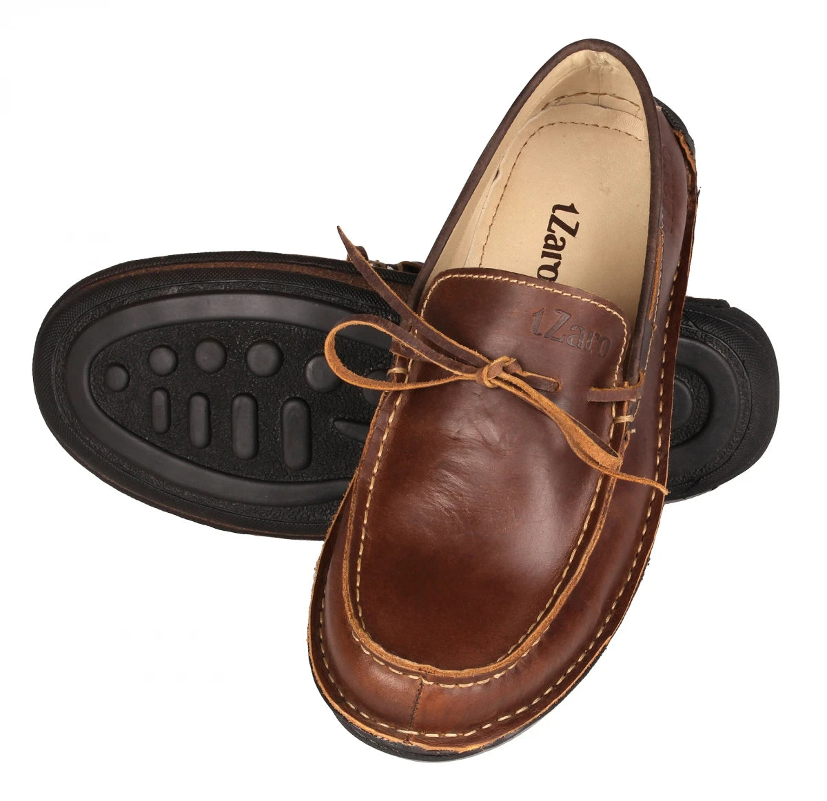 Pure Leather Dark Tan Stitch-Down Boat Shoes - Fredo