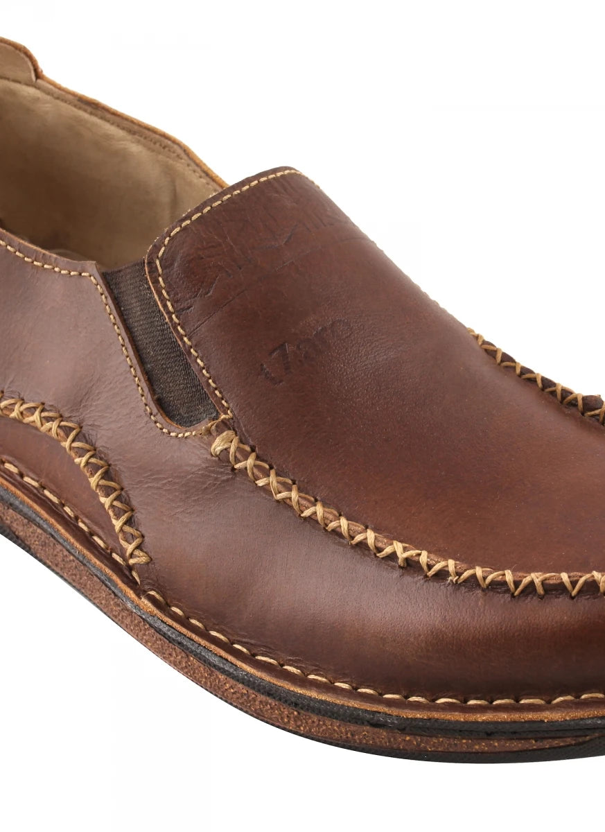 Pure Leather Brown Slip-on Shoes - Beaver, DM5507BRWBT