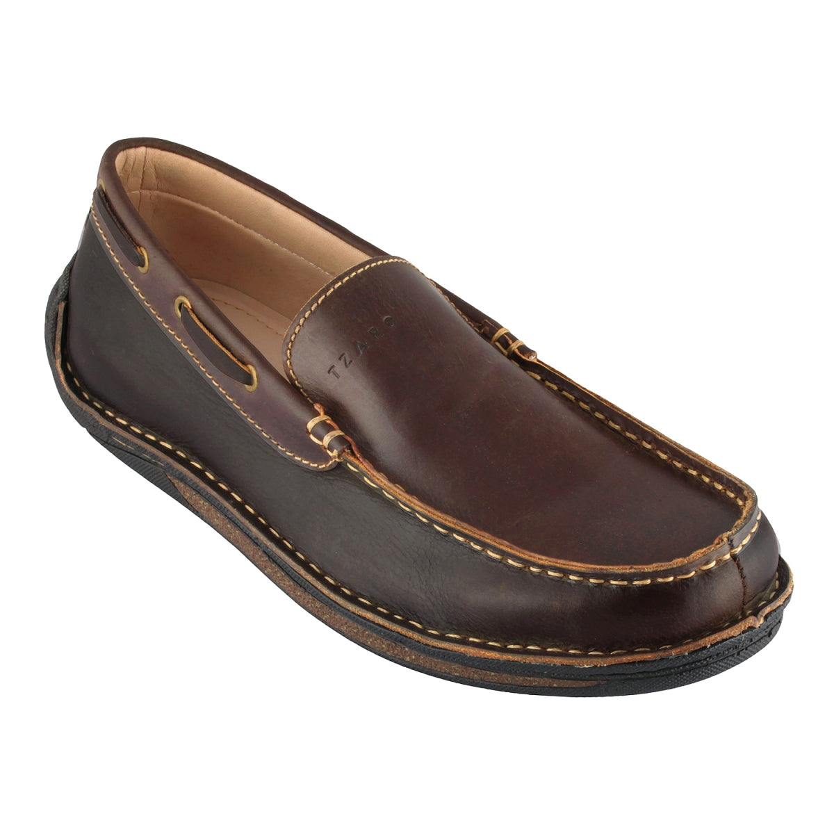 Pure Leather Brown & Black Stitch Down Boat Shoe - Bravia, DM5519BLOP