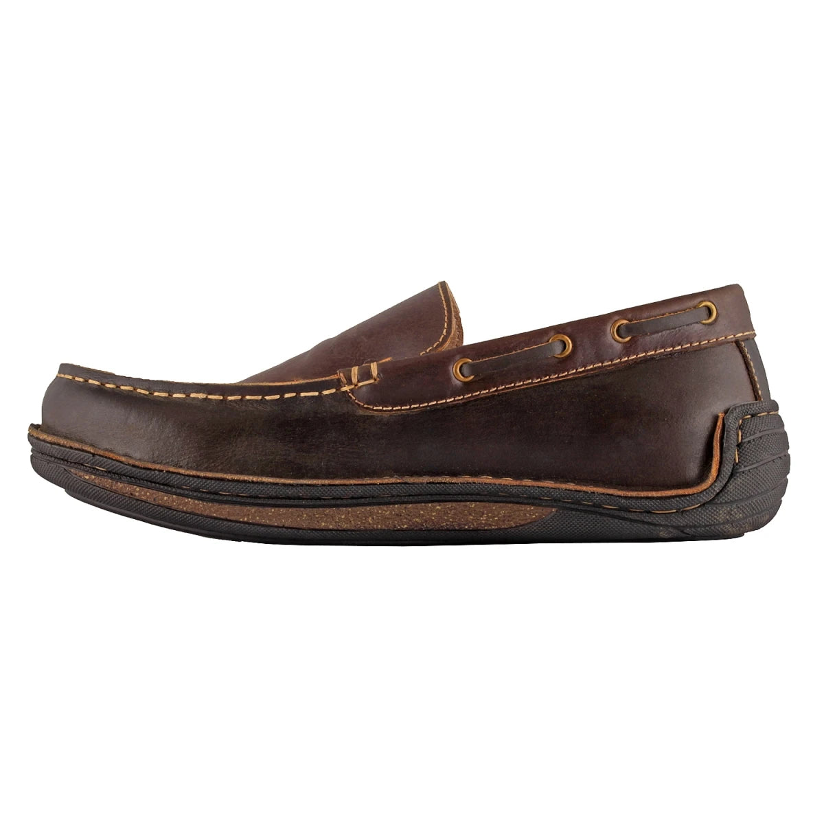 Pure Leather Brown & Black Stitch Down Boat Shoe - Bravia, DM5519BLOP