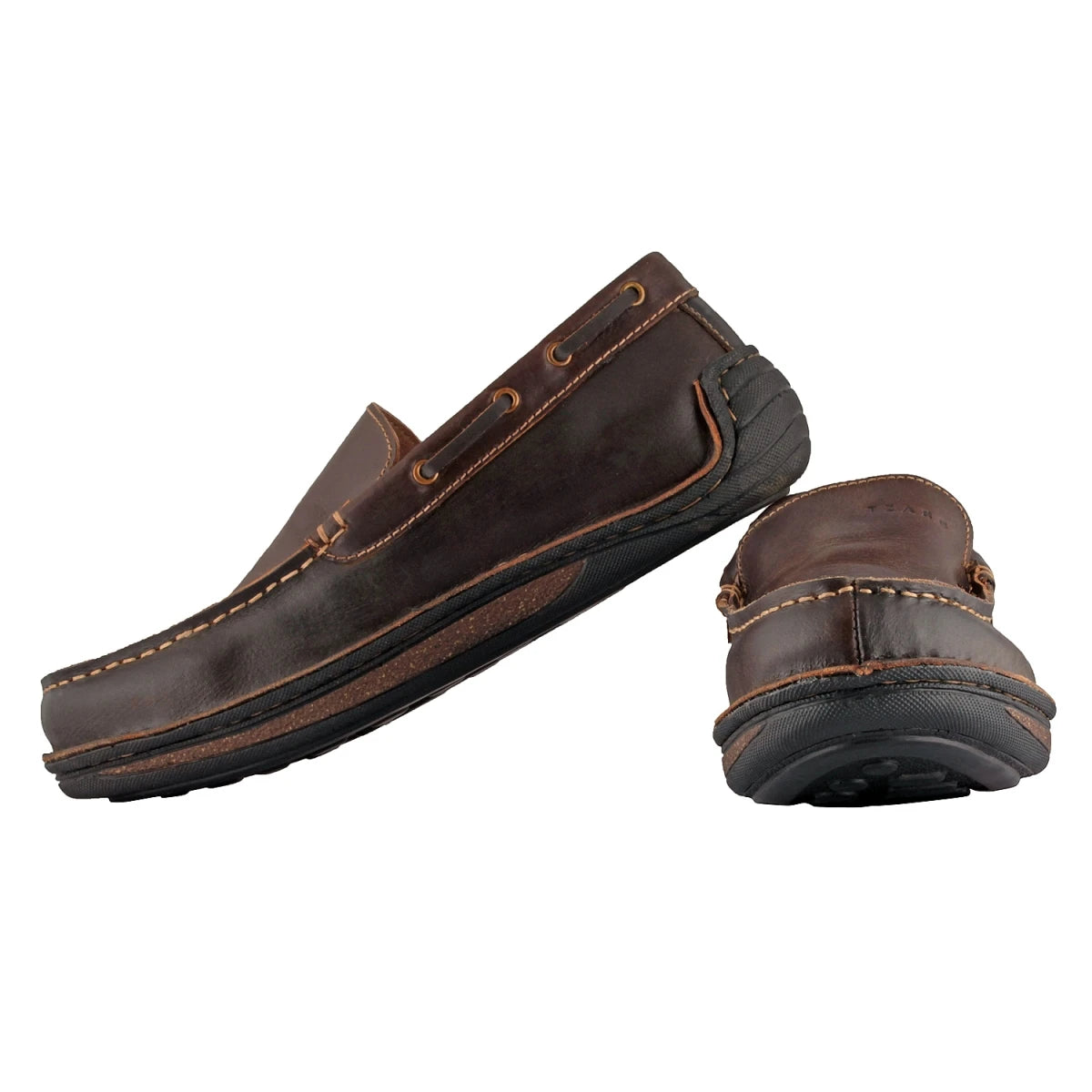 Pure Leather Brown & Black Stitch Down Boat Shoe - Bravia, DM5519BLOP