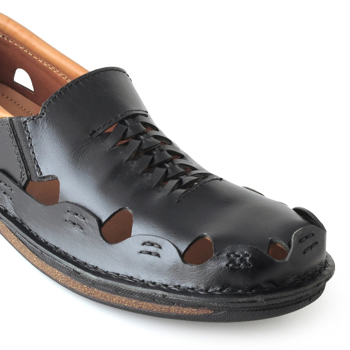 Pure Leather Black Sandal, with Driving Shoe Sole - Transformer, DMRONBLK25