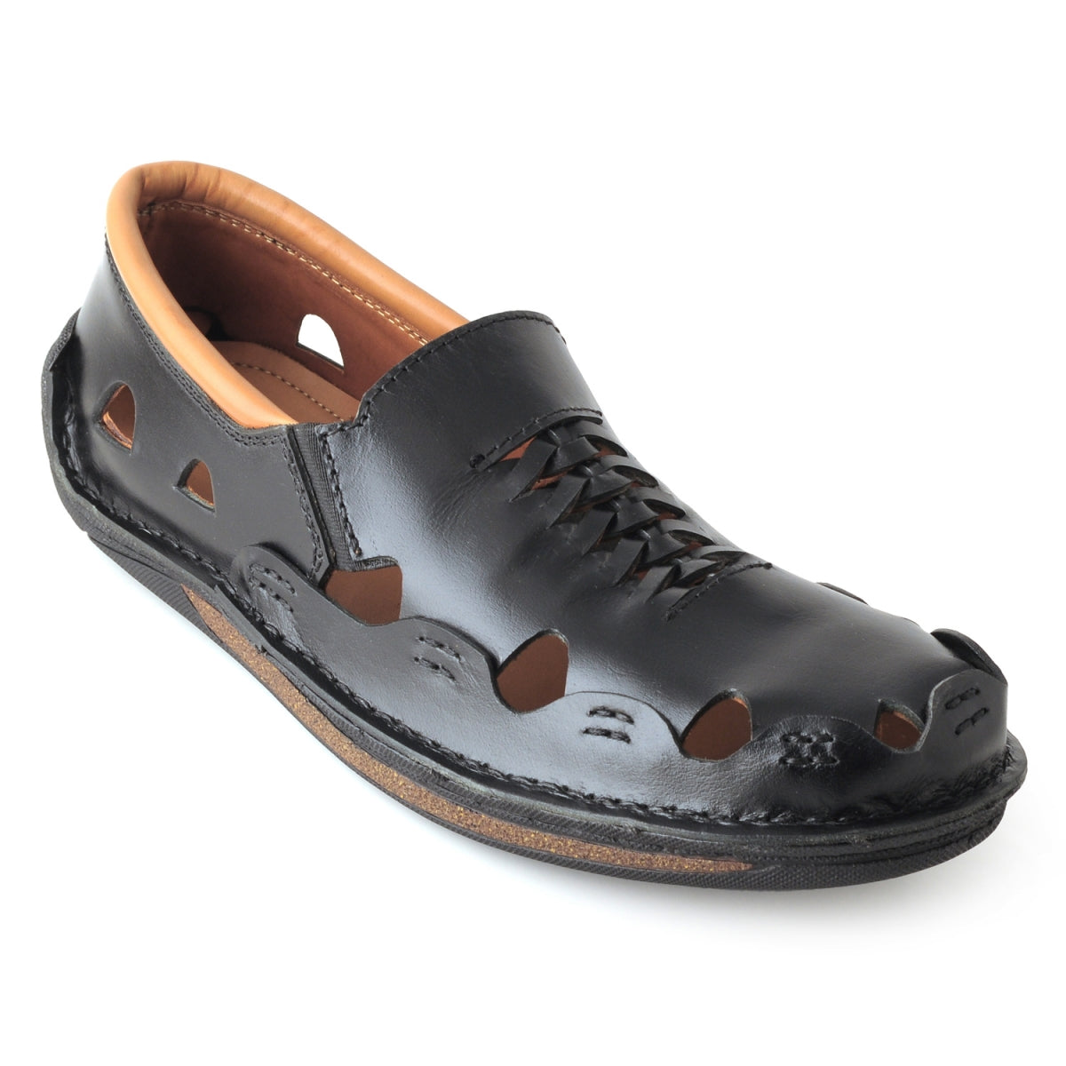 Pure Leather Black Sandal, with Driving Shoe Sole - Transformer, DMRONBLK25