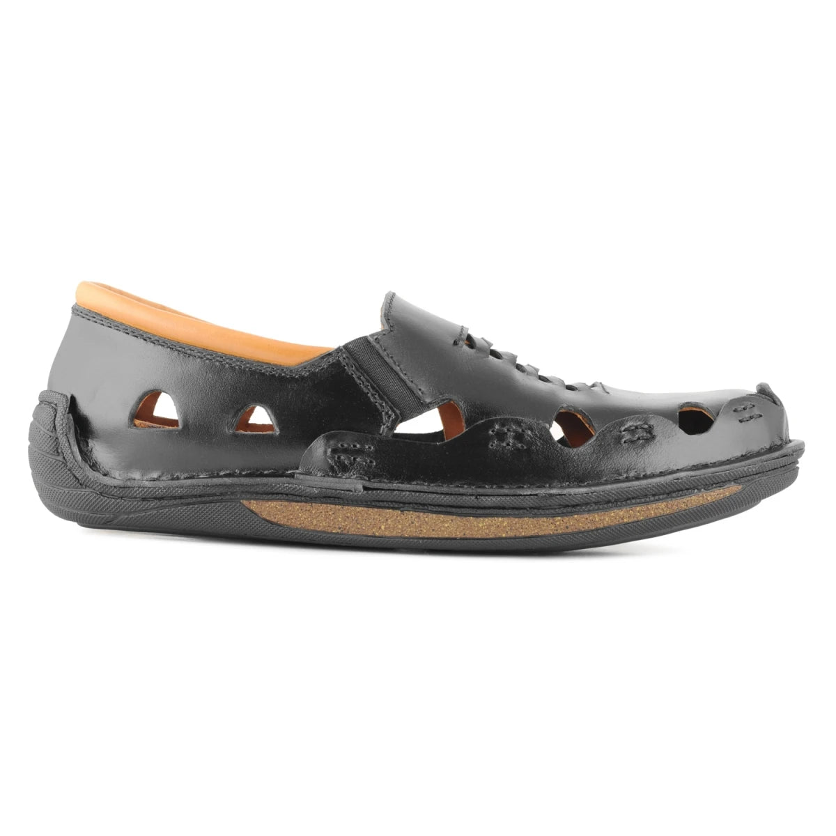 Pure Leather Black Sandal, with Driving Shoe Sole - Transformer, DMRONBLK25