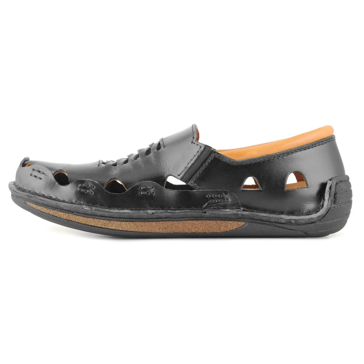 Pure Leather Black Sandal, with Driving Shoe Sole - Transformer, DMRONBLK25