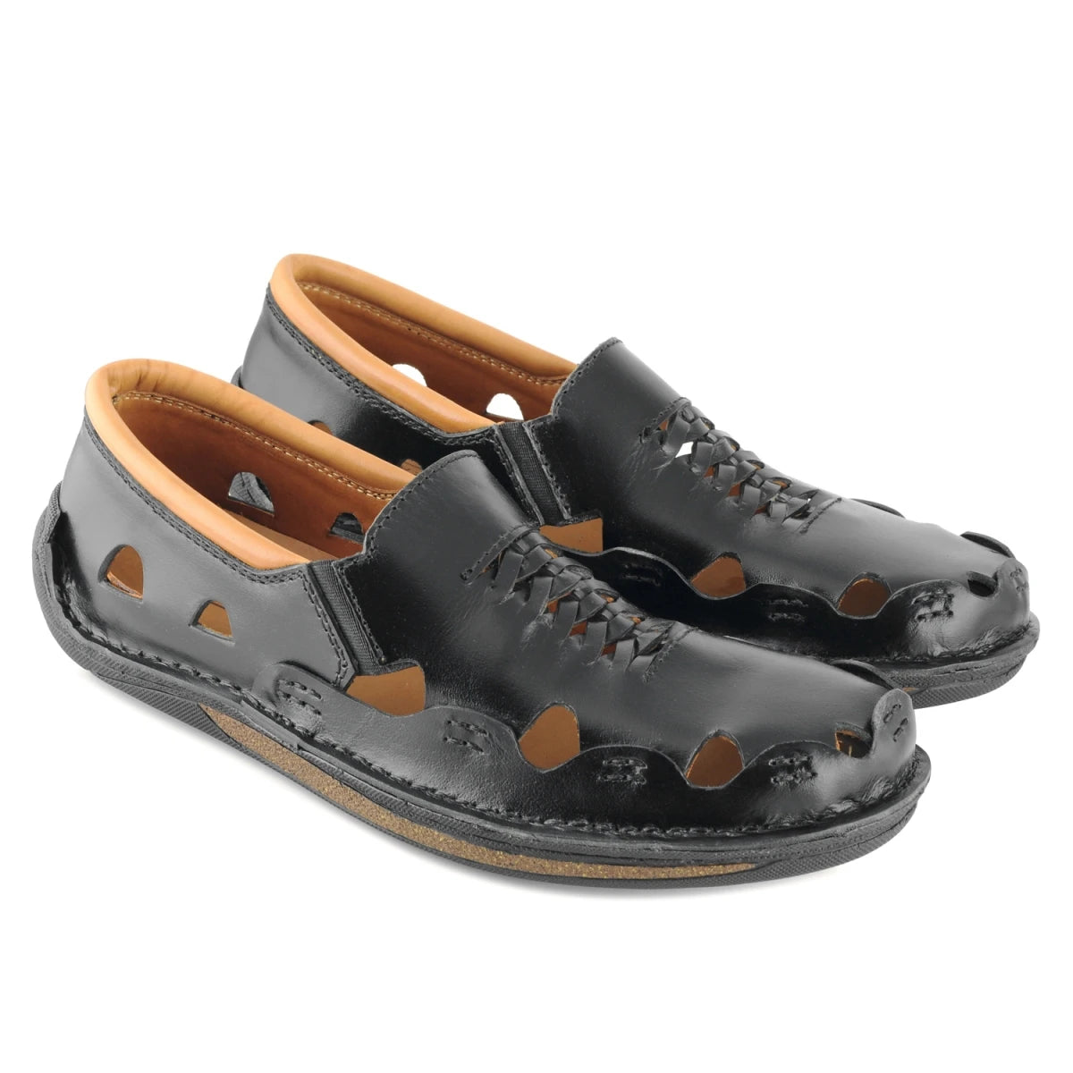 Pure Leather Black Sandal, with Driving Shoe Sole - Transformer, DMRONBLK25