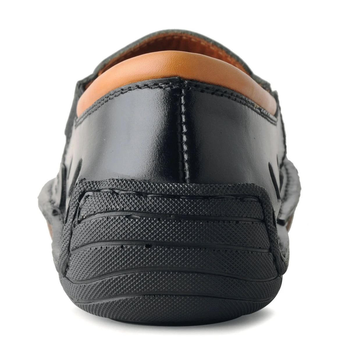 Pure Leather Black Sandal, with Driving Shoe Sole - Transformer, DMRONBLK25