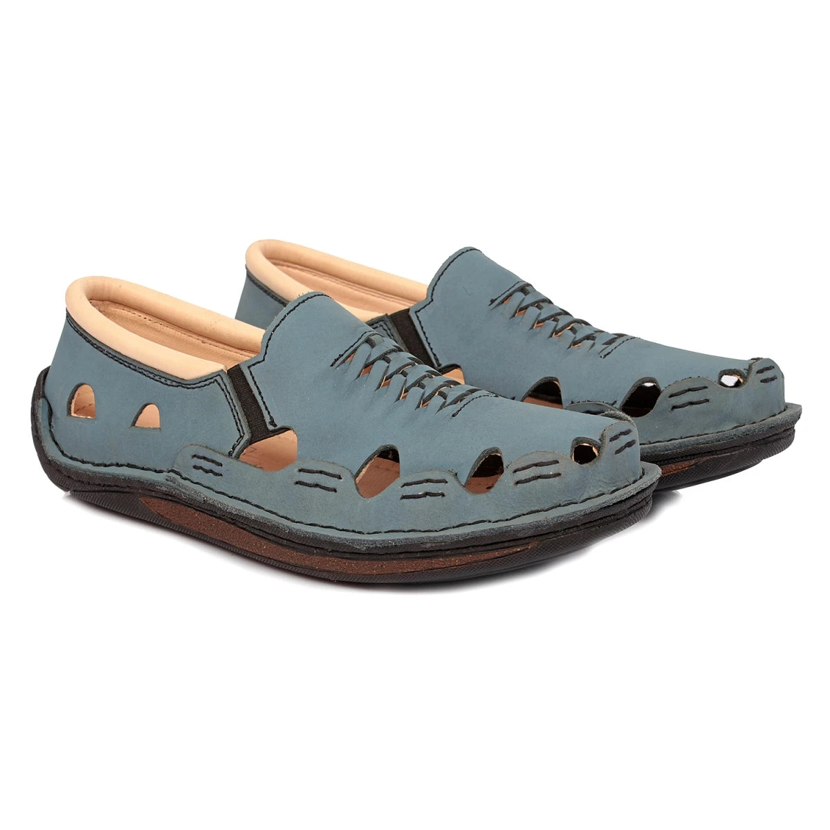 Pure Leather Blue Sandal, with Driving Shoe Sole - Transformer Blue, DMRONBLU26