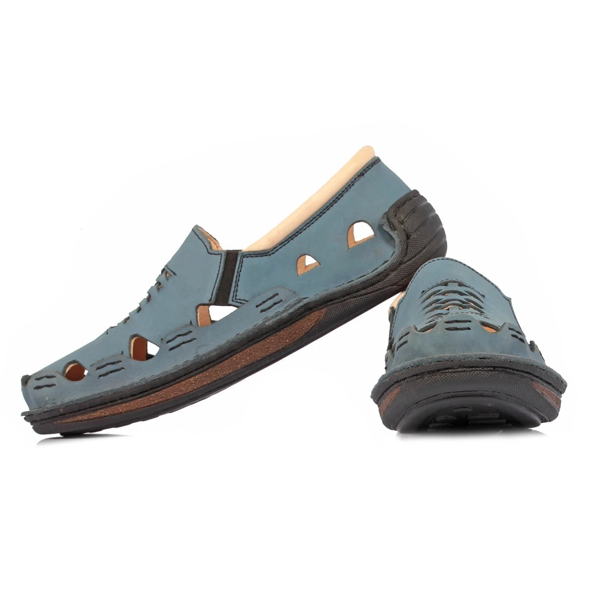 Pure Leather Blue Sandal, with Driving Shoe Sole - Transformer Blue, DMRONBLU26