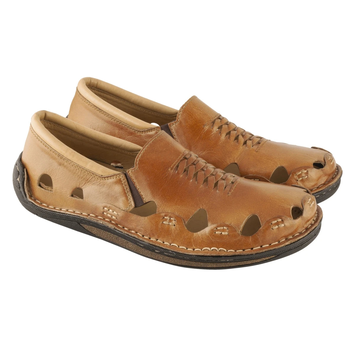Pure Leather Tan Sandal, with Driving Shoe Sole - Transformer, DMRONBRW24