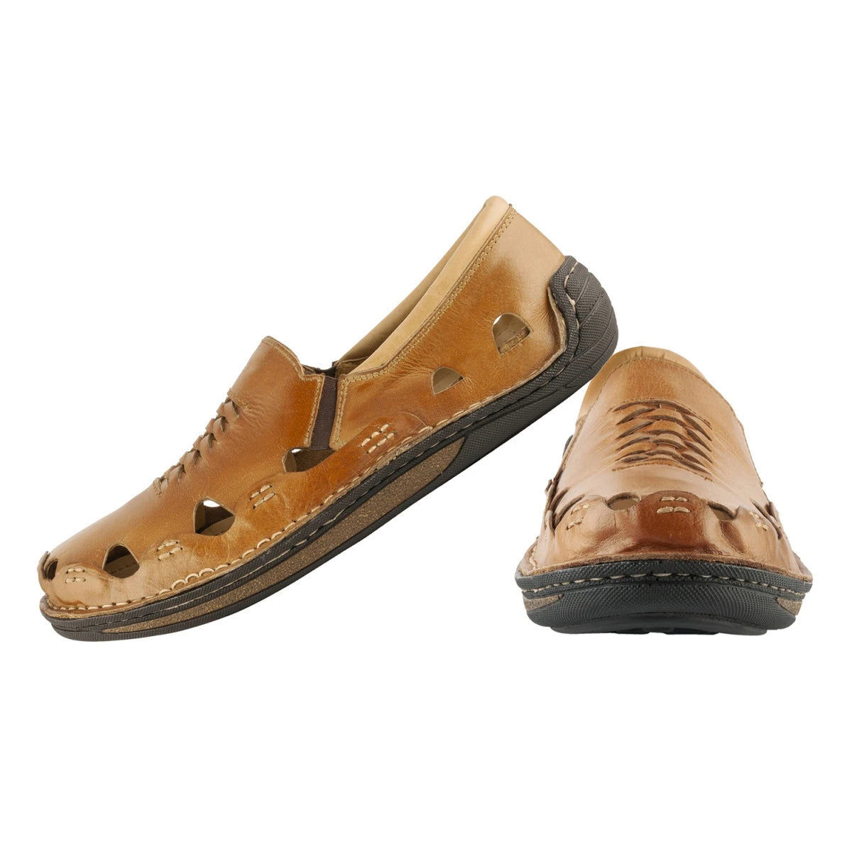 Pure Leather Tan Sandal, with Driving Shoe Sole - Transformer, DMRONBRW24