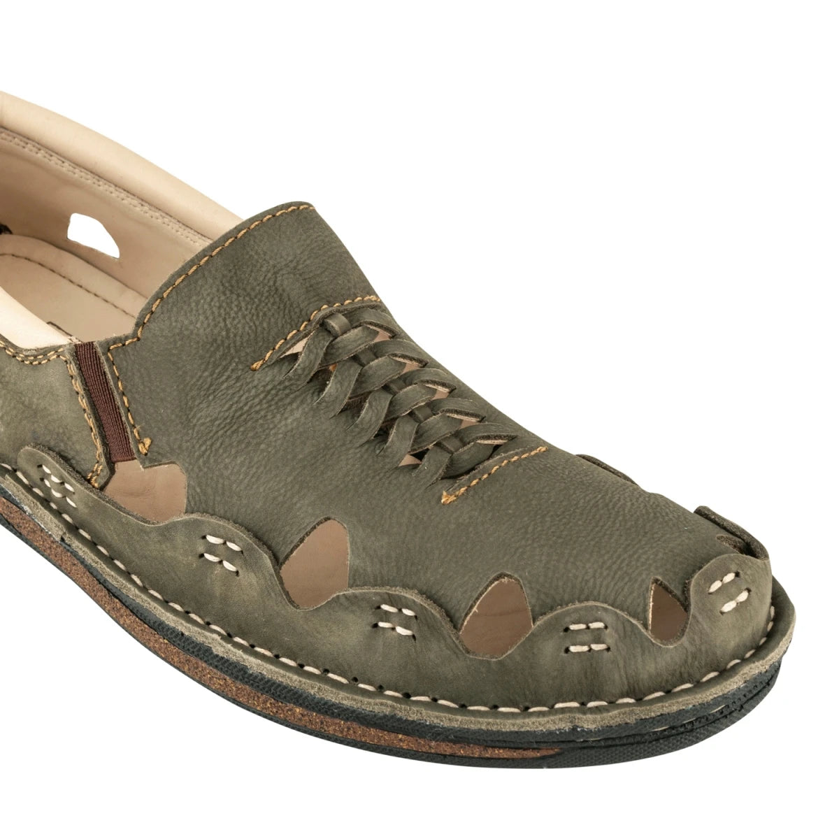 Pure Leather Olive Green Sandal, with Driving Shoe Sole - Transformer, DMRONOLV27