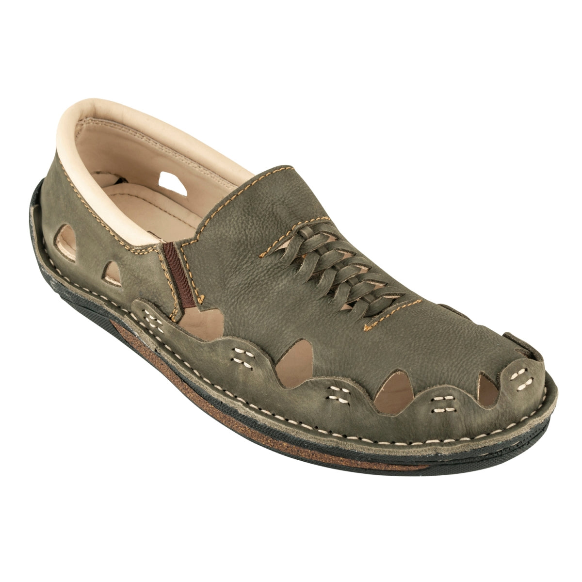 Pure Leather Olive Green Sandal, with Driving Shoe Sole - Transformer, DMRONOLV27