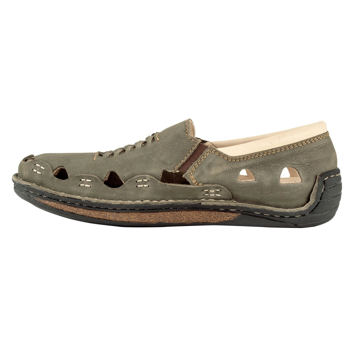 Pure Leather Olive Green Sandal, with Driving Shoe Sole - Transformer, DMRONOLV27