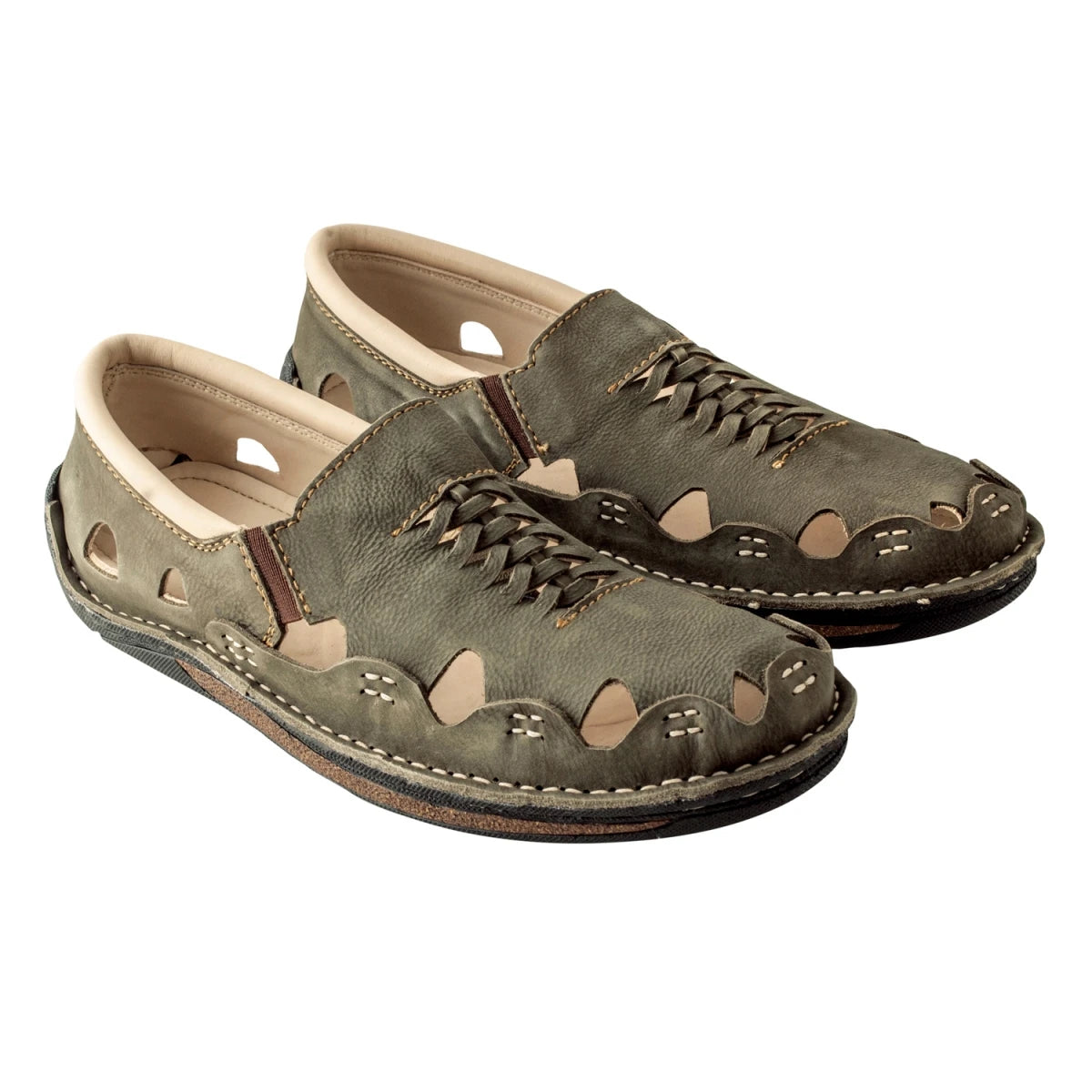 Pure Leather Olive Green Sandal, with Driving Shoe Sole - Transformer, DMRONOLV27