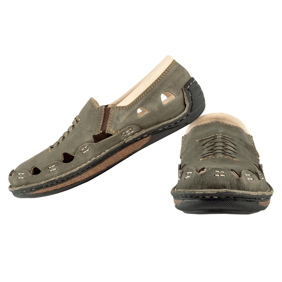 Pure Leather Olive Green Sandal, with Driving Shoe Sole - Transformer, DMRONOLV27