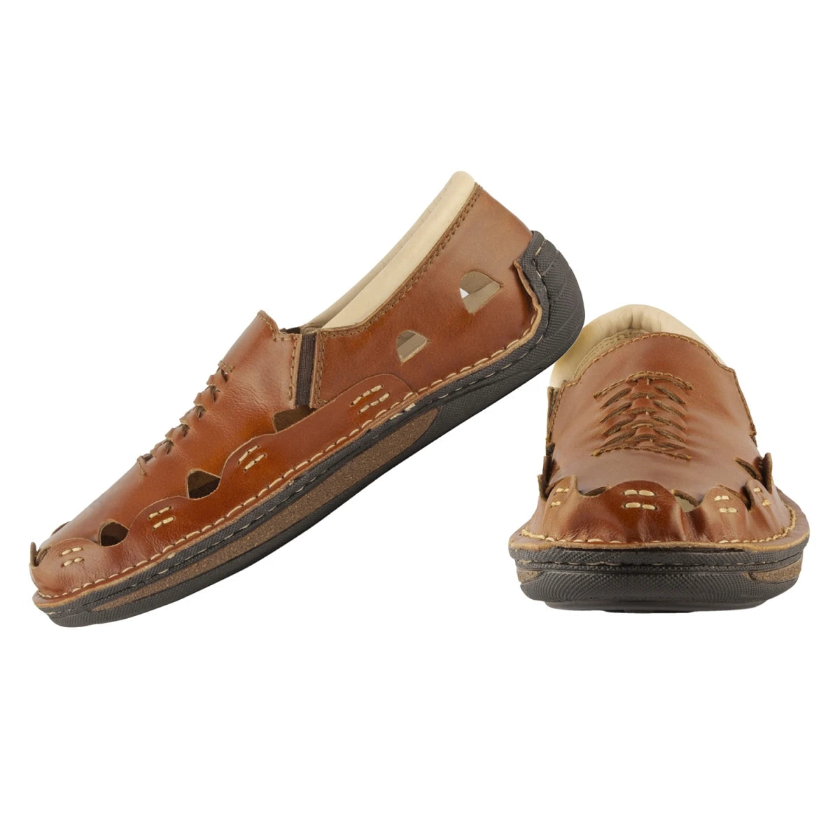 Pure Leather Tan Sandal, with Driving Shoe Sole - Transformer, DMRONTAN23