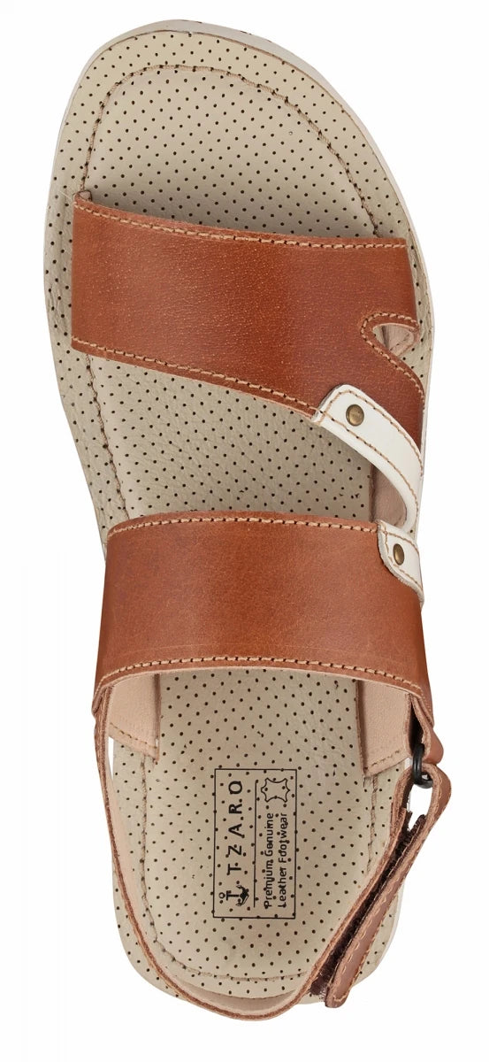 Pure Leather, Super-light, Sandal - Humming-Bird (Tan with White), HB602TNWH