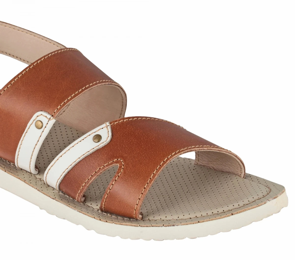 Pure Leather, Super-light, Sandal - Humming-Bird (Tan with White), HB602TNWH